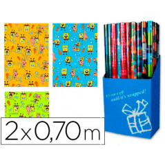 Papel de regalo infantil bob esponja rollo de 2 x 0,70 mt 60 grs