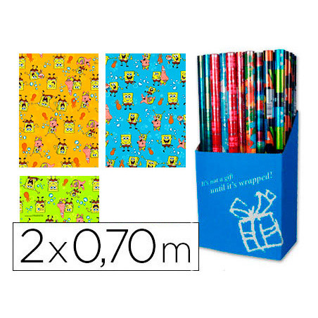 Papel de regalo infantil bob esponja rollo de 2 x 0,70 mt 60 grs