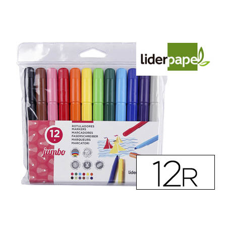 Rotulador liderpapel jumbo bolsa 12 colores