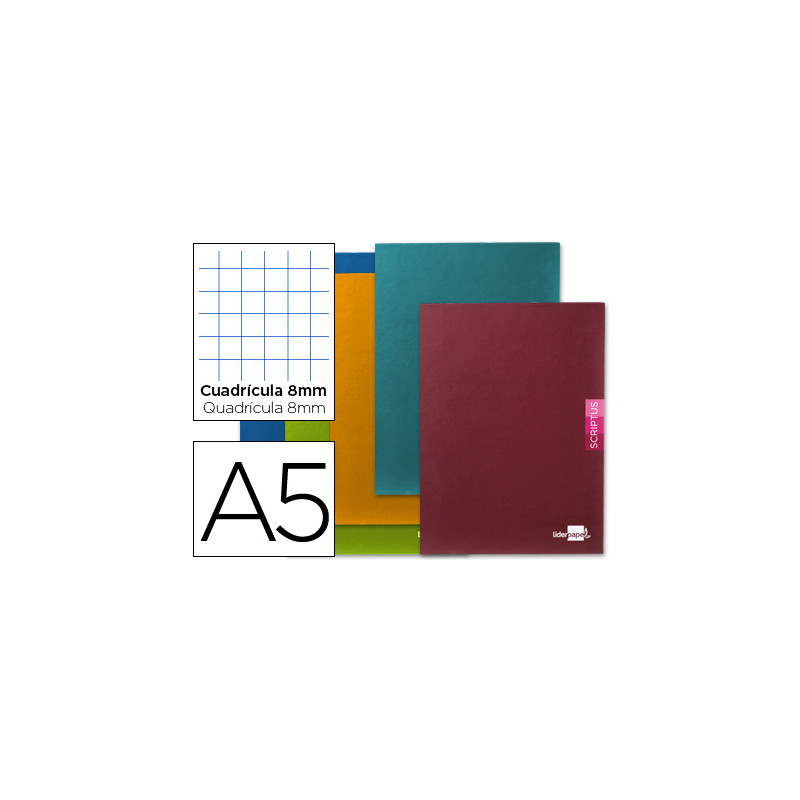 Libreta liderpapel scriptus a5 48 hojas 90gr cuadro 8mm con margen