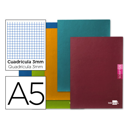 Libreta liderpapel scriptus a5 plus 48 hoj. 90g/m2 cuadro 3mmcon margen