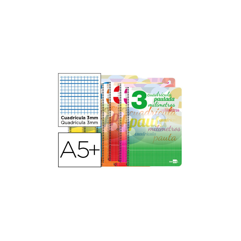 Cuaderno espiral liderpapel cuarto pautaguia tapa blanda 40h 75gr cuadro pautado 3 mm con margen colores surtidos