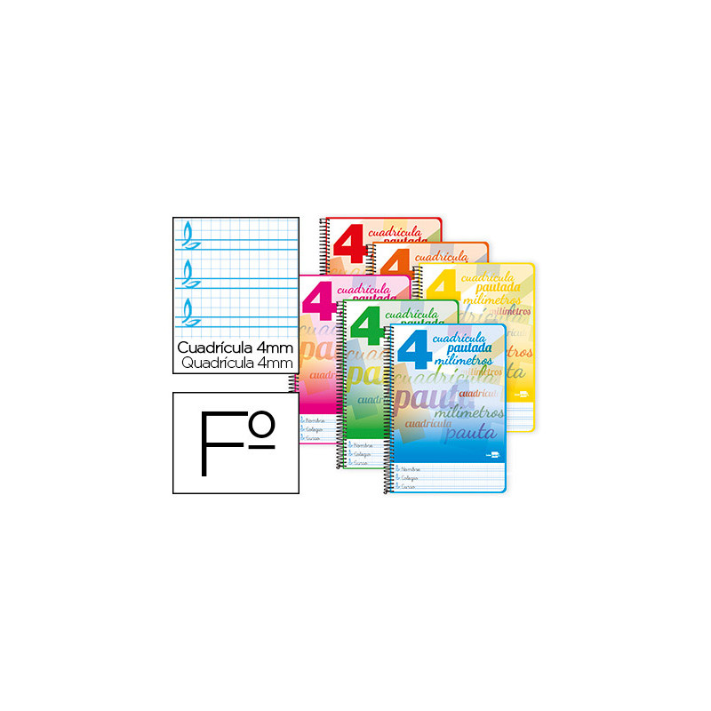 Cuaderno espiral liderpapel folio pautaguia tapa blanda 80h 75gr cuadro pautado 4mm co lores surtidos