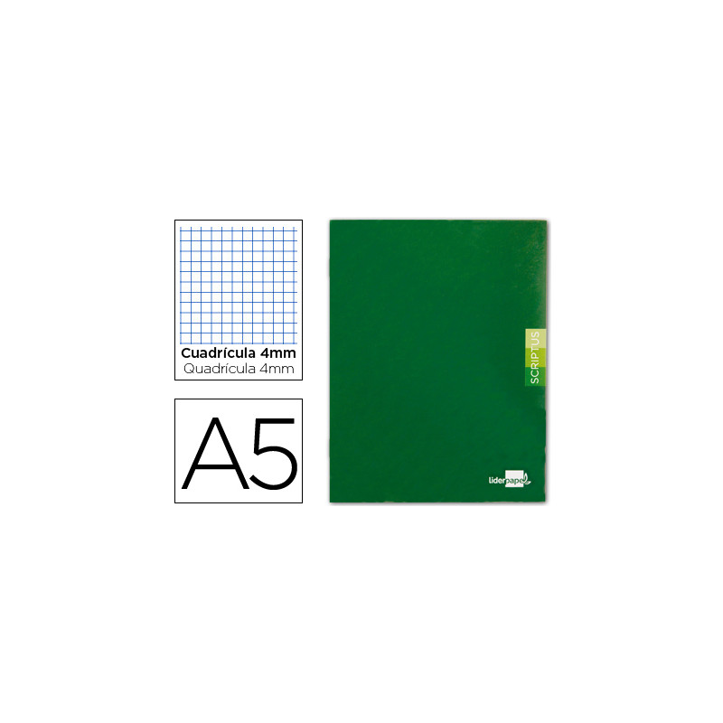 Libreta liderpapel scriptus a5 48 hojas 90gr cuadro 4mm con margen color verde