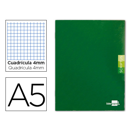 Libreta liderpapel scriptus a5 48 hojas 90g/m2 cuadro 4mm con margen color verde