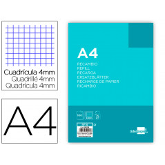 Recambio liderpapel din a4 100 hojas 75g/m2 cuadro 4mm con margen 4 taladros