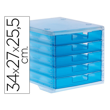 Fichero cajones de sobremesa q-connect 340x270x260 mm apilables 5 cajones azul mar translucido