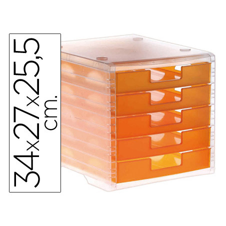 Fichero cajones de sobremesa q-connect 340x270x260 mm apilables 5 cajones naranja mandarina translucido