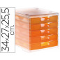 Fichero cajones de sobremesa archivo 2000 340x270x260 mm apilables 5 cajones naranja mandarina translucido