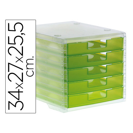 Fichero cajones de sobremesa q-connect 340x270x260 mm apilables 5 cajones verde kiwi translucido