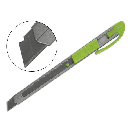 Cuter q-connect metalico estrecho cuchilla 9 mm con clip blister 1 unidad
