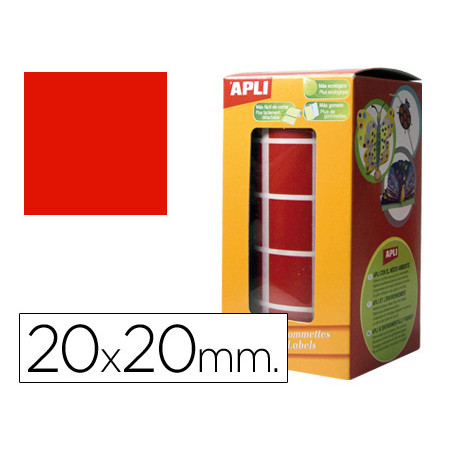 Gomets autoadhesivos cuadrados 20x20 mm rojo rollo de 1770 unidades