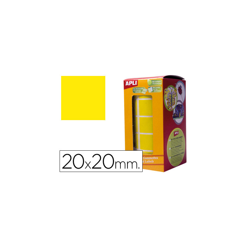 Gomets autoadhesivos cuadrados 20x20 mm amarillo rollo de 1770 unidades