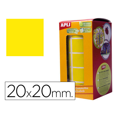 Gomets autoadhesivos cuadrados 20x20 mm amarillo rollo de 1770 unidades