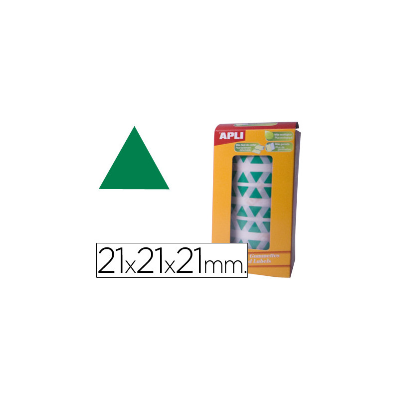Gomets autoadhesivos triangulares 21x21x21 mm verde rollo de 2832 unidades