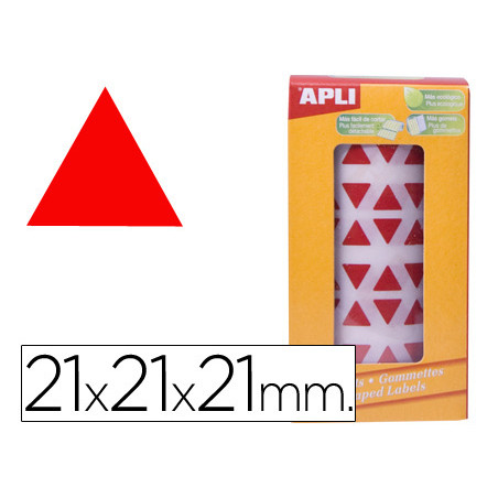 Gomets autoadhesivos triangulares 21x21x21 mm rojo rollo de 2832 unidades