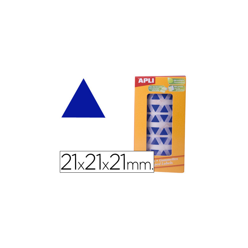Gomets autoadhesivos triangulares 21x21x21 mm azul en rollo