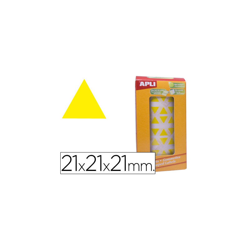 Gomets autoadhesivos triangulares 21x21x21mm amarillo rollo de 2832 unidades