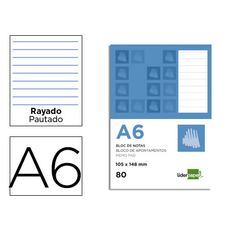 Bloc notas liderpapel horizontal a6 80 hojas 60g/m2 perforado