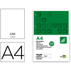 Recambio liderpapel a4 100 hojas 100g/m2 liso sin margen 4 taladros