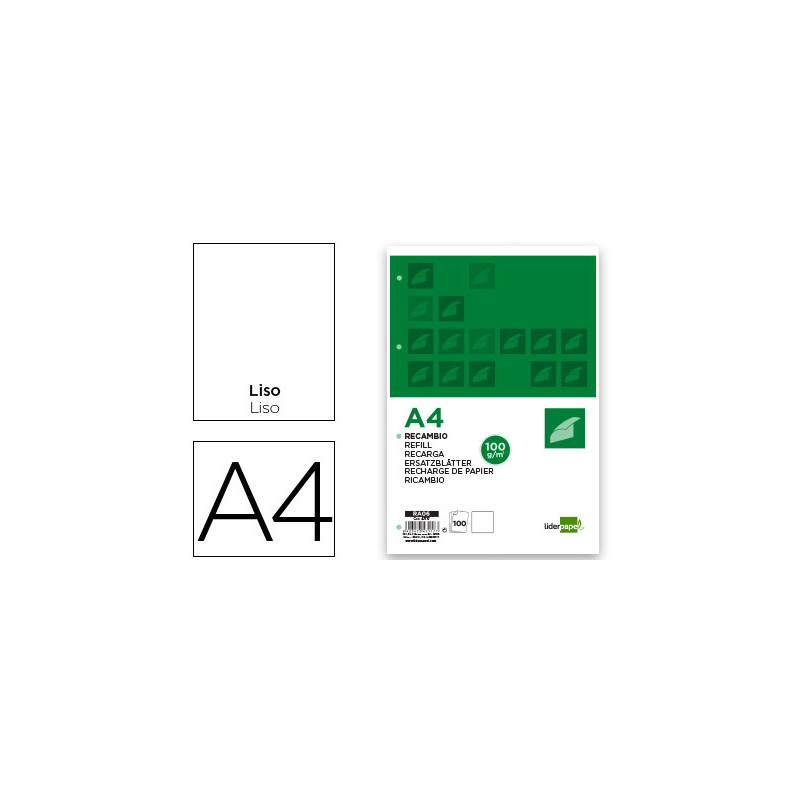 Recambio liderpapel a4 100 hojas 100gr liso sin margen 4 taladros