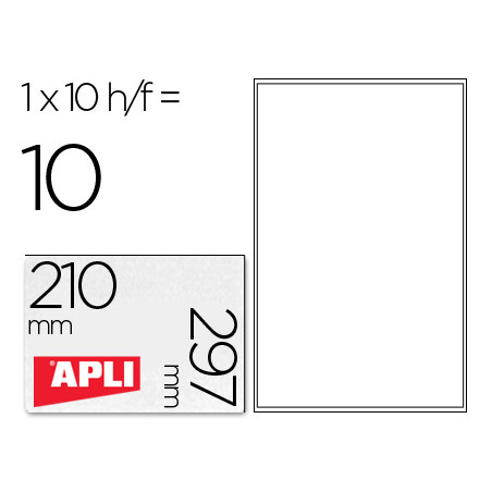 Etiquetas adhesivas apli transparentes poliester para impresora ink-jet 210x297 mm presentadas en carpetas de 10