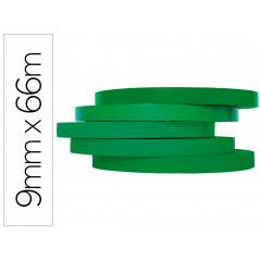 Cinta adhesiva q-connect 66m x 9mm verde para cerrar bolsas