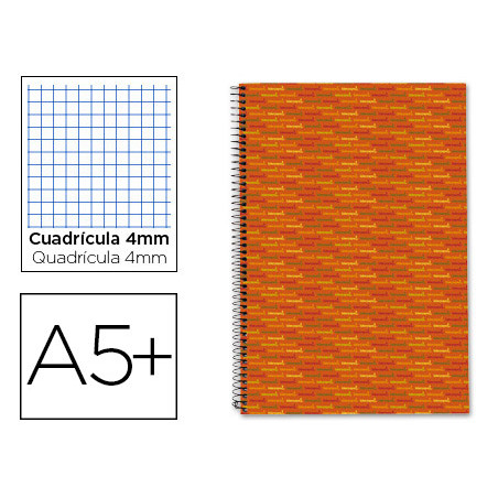 Cuaderno espiral liderpapel cuarto multilider tapa forrada 80h 80 gr cuadro 4mm con margen naranja