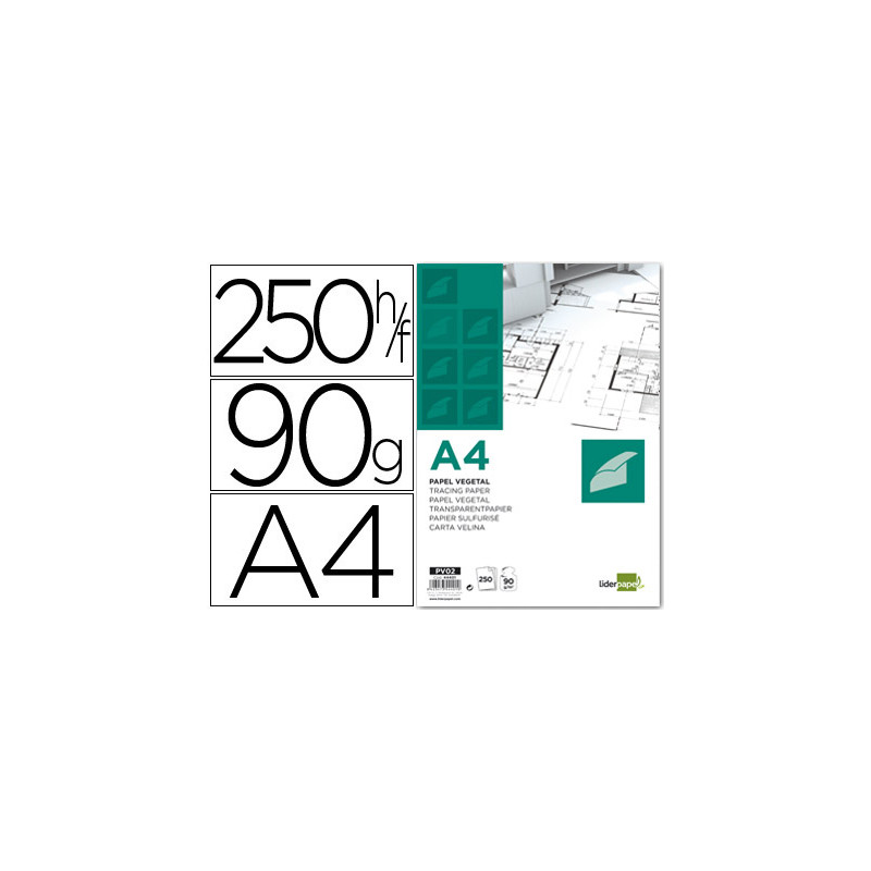 Papel dibujo liderpapel 210x297mm 90g/m2 vegetal