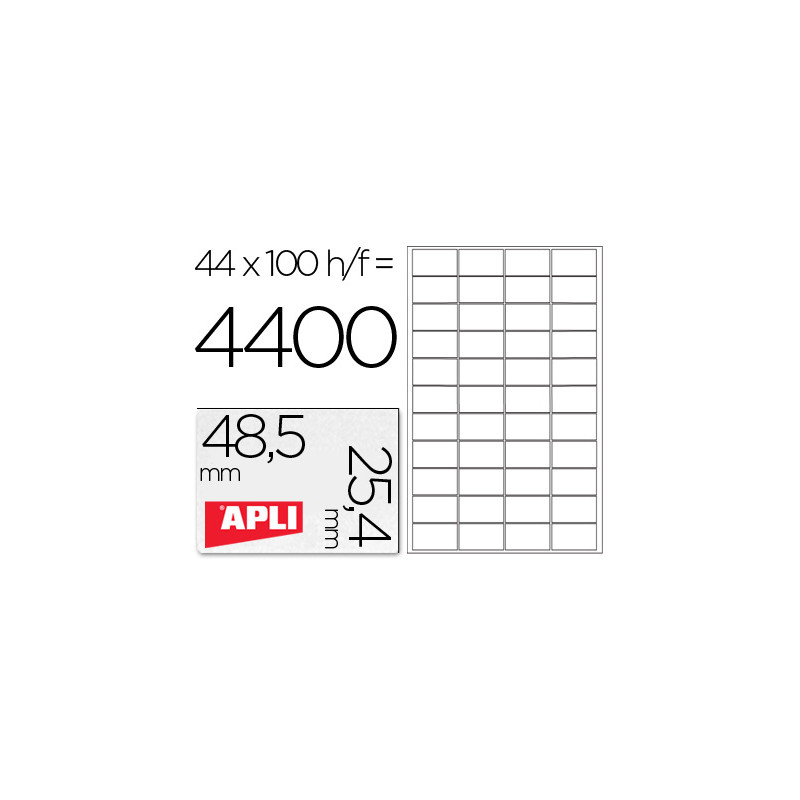 Etiqueta adhesiva apli 1285 tamaño 48,5x25,4 mm para fotocopiadora laser ink-jet caja con 100 hojas din a4