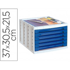 Fichero cajones de sobremesa q-connect 370x305x215 mm bandeja organizadora superior 5 cajones azul opaco