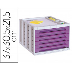 Fichero cajones de sobremesa q-connect 37x30,5x21,5 cm bandeja organizadora superior 6 cajones violeta translucido