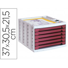 Fichero cajones de sobremesa q-connect 370x305x215 mm bandeja organizadora superior 6 cajones burdeos opaco