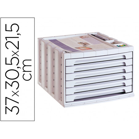 Fichero cajones de sobremesa q-connect 37x30,5x21,5 cm bandeja organizadora superior 6 cajones gris opaco