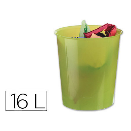 Papelera plastico q-connect verde translucido 16 litros