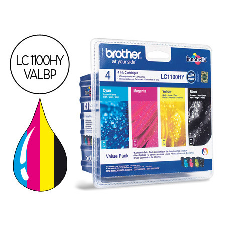 Ink-jet brother lc-1100bk /m/y/c pack 4 colores alta capacidad 900 pag bk- 750 pag m/y/c-