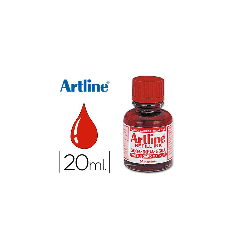 Tinta artline rojo para rotulador pizarra blanca 500a bote 20 ml