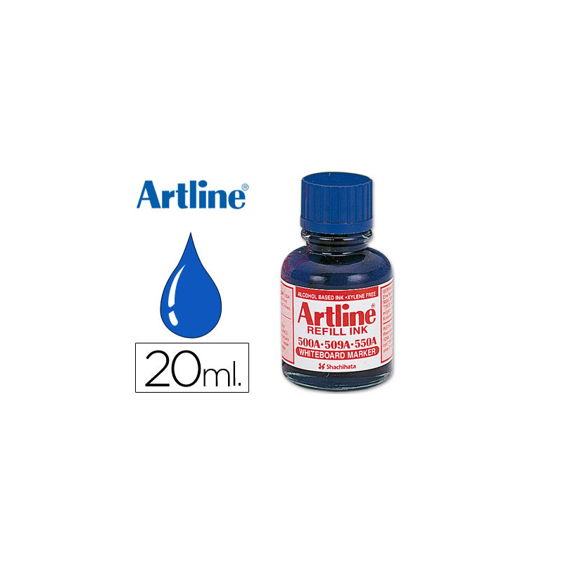 Tinta artline azul para rotulador pizarra blanca 500a bote 20 ml