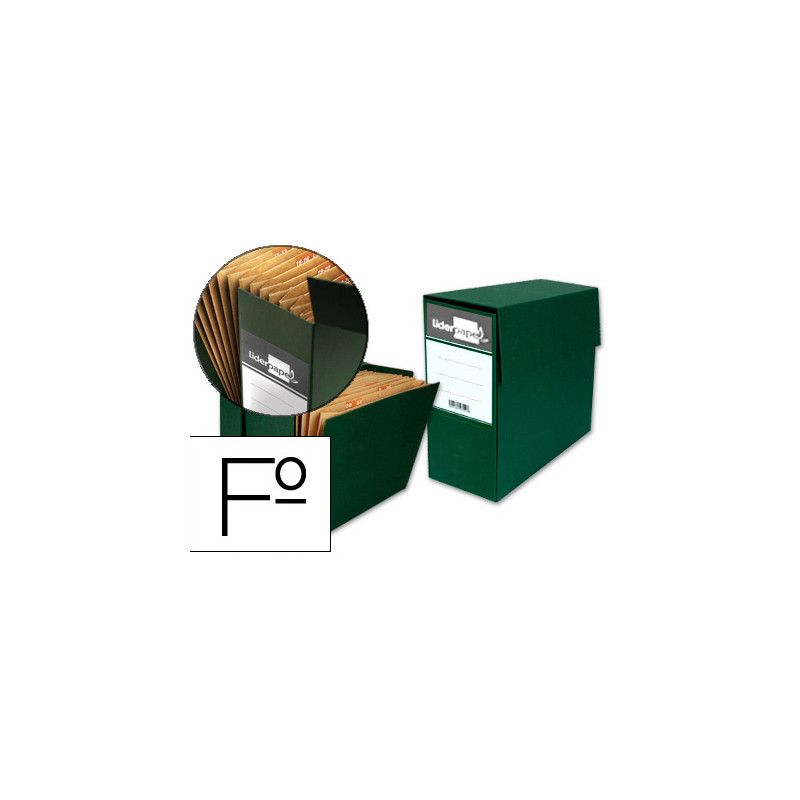 Caja transferencia liderpapel con fuelle folio color verde