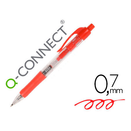 Boligrafo q-connect rojo retractil con sujecion de caucho