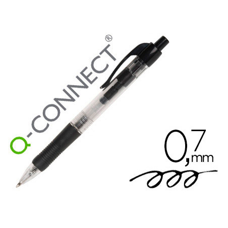 Boligrafo q-connect negro retractil con sujecion de caucho