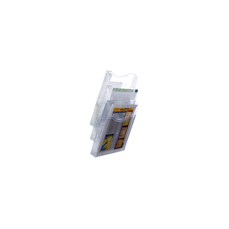 Expositor mural archivo 2000 de pared 3 bandejas din a4 transparente 105x235x445 mm separadores moviles ajustables