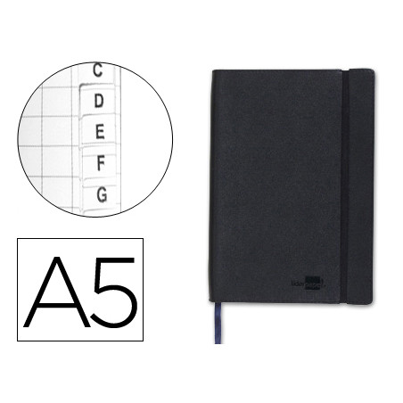 Libreta indice liderpapel similpiel a5 120 hojas 70g/m2 color negro