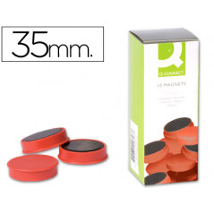 Imanes para sujecion q-connect ideal para pizarras magneticas35 mm rojo -caja de 10 imanes