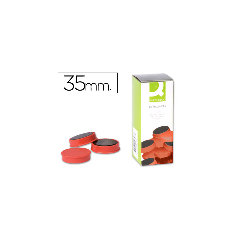 Iman para sujecion q-connect ideal para pizarras magneticas35 mm rojo caja de 10 unidades