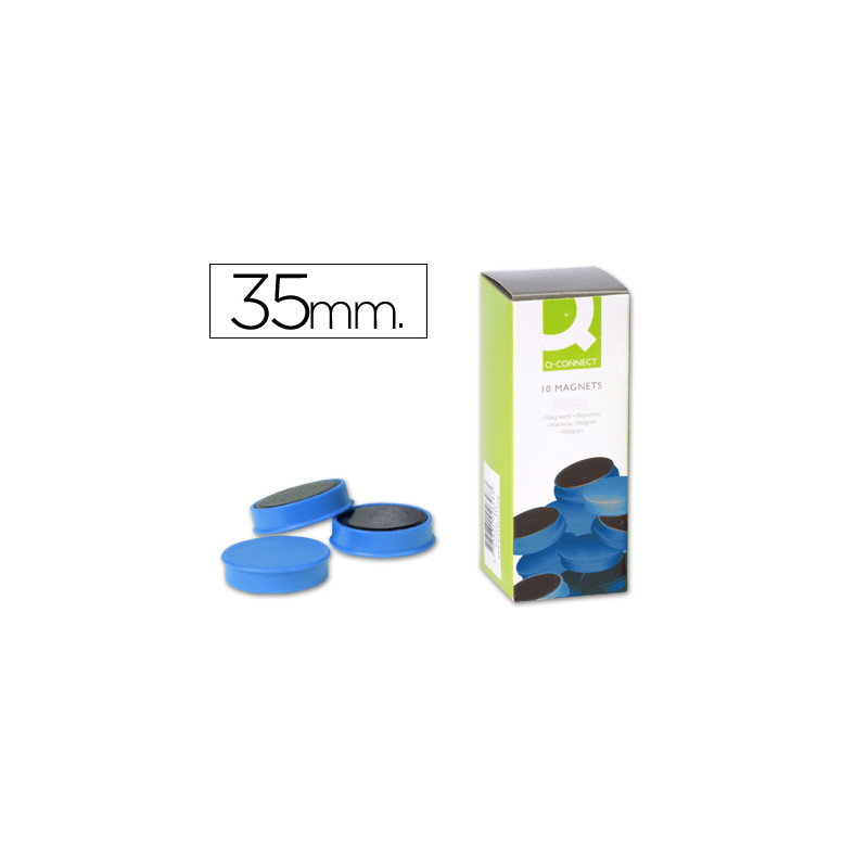 Iman para sujecion q-connect ideal para pizarras magneticas35 mm azul caja de 10 unidades