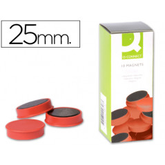 Imanes para sujecion q-connect ideal para pizarras magneticas25 mm rojo -caja de 10 imanes