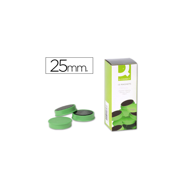 Iman para sujecion q-connect ideal para pizarras magneticas25 mm verde caja de 10 unidades