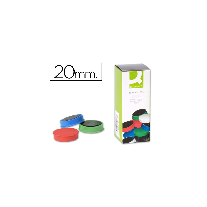 Iman para sujecion q-connect ideal para pizarras magneticas20 mm colores surtidos caja de 10 unidades