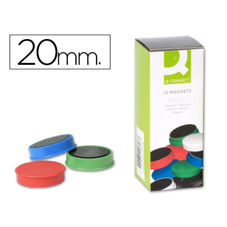 Iman para sujecion q-connect ideal para pizarras magneticas20 mm colores surtidos caja de 10 unidades